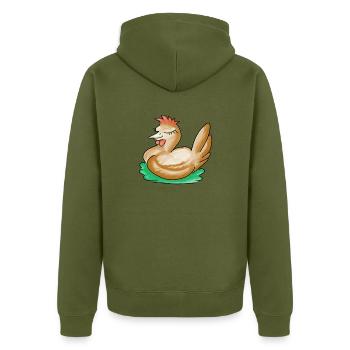 schlafendes Huhn - Unisex Premium Bio Zip Hoodie - Khaki - Hinten - Nico (187cm)