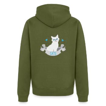 Chats blancs sur une bannière au cœur bleu - Veste à capuche bio Premium Unisexe - kaki - Dos - Nico (187cm)