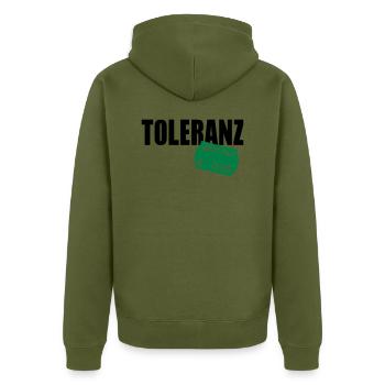 toleranz - Unisex Premium Bio Zip Hoodie - Khaki - Hinten - Nico (187cm)