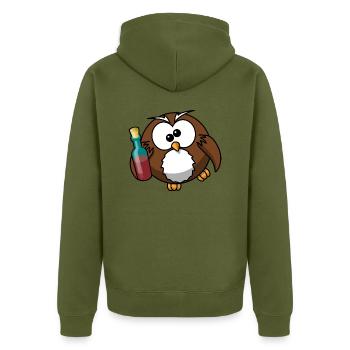 Betrunkene Eule - Unisex Premium Bio Zip Hoodie - Khaki - Hinten - Nico (187cm)