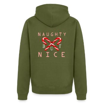 NAUGHTY BUT NICE - Unisex Premium Organic Zip Hoodie - khaki - Back - Nico (187cm)
