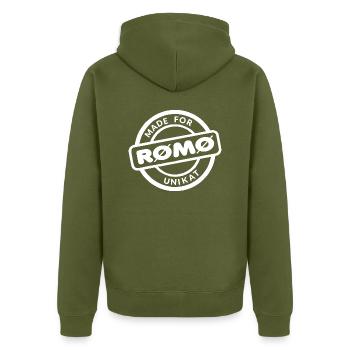 made for roemoe w - Unisex Premium Organic Zip Hoodie - khaki - Back - Nico (187cm)