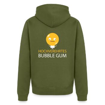 Kaugummi mit Publikum - Unisex Premium Bio Zip Hoodie - Khaki - Hinten - Nico (187cm)