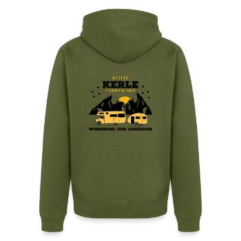 Echte Kerle fahren mit Wohnmobil und Anhänger - Unisex Premium Bio Zip Hoodie - Khaki - Hinten - Nico (187cm)