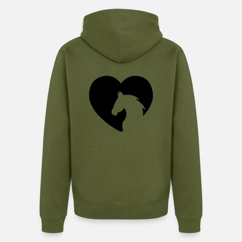 CHEVAL POUR MON CŒUR - Veste à capuche bio Premium Unisexe - kaki