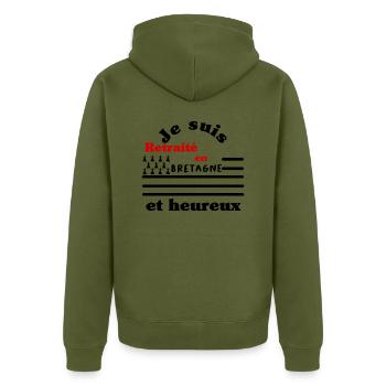 Je suis retraité en bretagne et heureux - Veste à capuche bio Premium Unisexe - kaki - Dos - Nico (187cm)