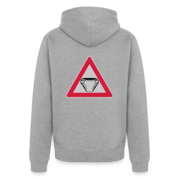 Caution Shield Diaper - Unisex Premium Organic Zip Hoodie - heather grey - Back - Nico (187cm)