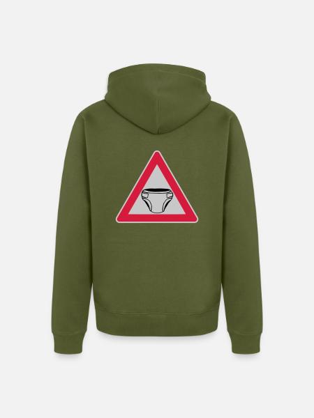 Caution Shield Diaper - Unisex Premium Organic Zip Hoodie - khaki