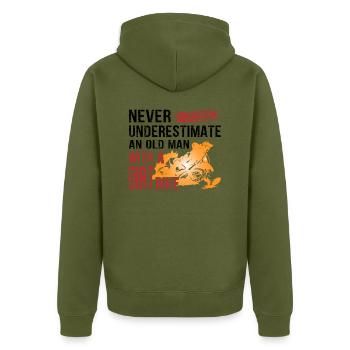 Never Underestimate With A Dirt Bike - Unisex Premium Bio Zip Hoodie - Khaki - Hinten - Nico (187cm)