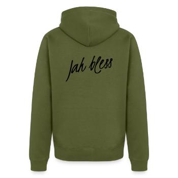 Jah bless - Unisex Premium Bio Zip Hoodie - Khaki - Hinten - Nico (187cm)
