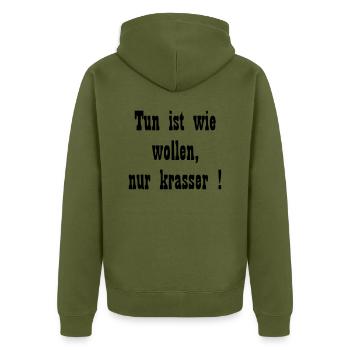 Motivation Spruch Business Sport - Unisex Premium Bio Zip Hoodie - Khaki - Hinten - Nico (187cm)