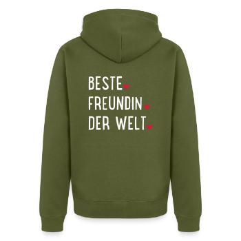 Beste Freundin der Welt - Unisex Premium Bio Zip Hoodie - Khaki - Hinten - Nico (187cm)
