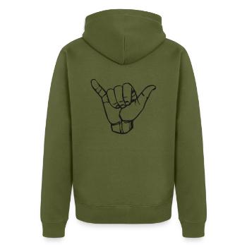 Logo de la main - Veste à capuche bio Premium Unisexe - kaki - Dos - Nico (187cm)