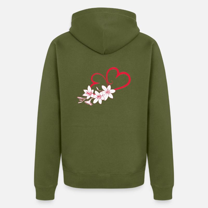fleur de coeur, coeur, fleur, - Veste à capuche bio Premium Unisexe - kaki