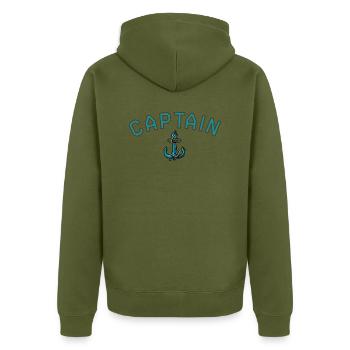 Captainanker - Unisex Premium Bio Zip Hoodie - Khaki - Hinten - Nico (187cm)