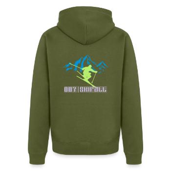 Skiing 007 - Unisex Premium Organic Zip Hoodie - khaki - Back - Nico (187cm)