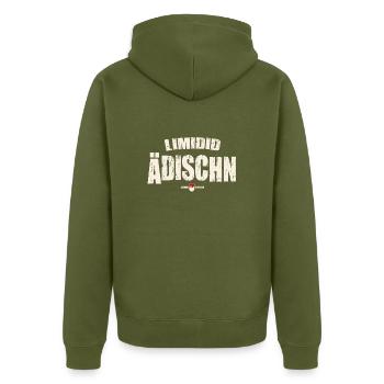 LIMIDID ÄDISCHN - Unisex Premium Bio Zip Hoodie - Khaki - Hinten - Nico (187cm)