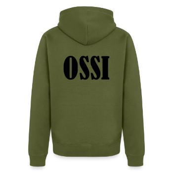Ossi Ostdeutschland DDR Ostdeutscher - Unisex Premium Bio Zip Hoodie - Khaki - Hinten - Nico (187cm)