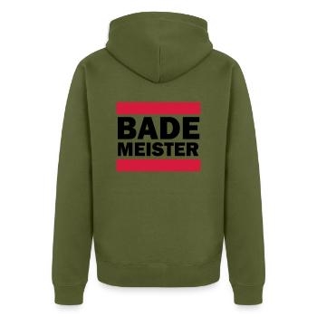 Bademeister - Unisex Premium Bio Zip Hoodie - Khaki - Hinten - Nico (187cm)