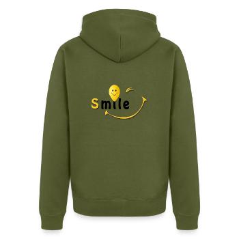 Smile - Unisex Premium Organic Zip Hoodie - khaki - Back - Nico (187cm)