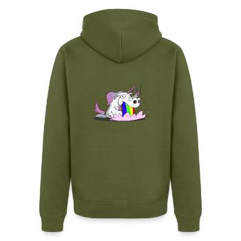 Unicorn, unicorn breaking rainbow - Unisex Premium Organic Zip Hoodie - khaki - Back - Nico (187cm)