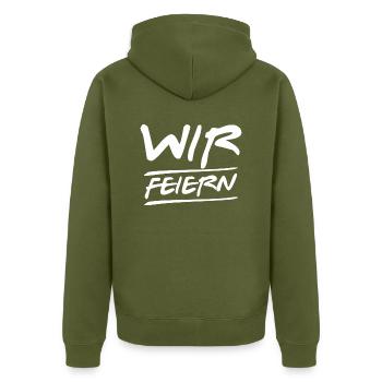 ich heirate - wir feiern - Unisex Premium Bio Zip Hoodie - Khaki - Hinten - Nico (187cm)