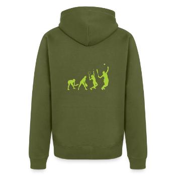 TENNIS EVOLUTION SHIRT LUSTIGES GESCHENK KINDER - Unisex Premium Bio Zip Hoodie - Khaki - Hinten - Nico (187cm)