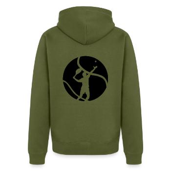 Tennis serve men - Unisex Premium Organic Zip Hoodie - khaki - Back - Nico (187cm)