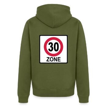 Zone 30 birthday - Unisex Premium Organic Zip Hoodie - khaki - Back - Nico (187cm)