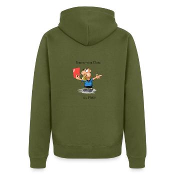 runter vom Platz du Pfeife - Unisex Premium Bio Zip Hoodie - Khaki - Hinten - Nico (187cm)