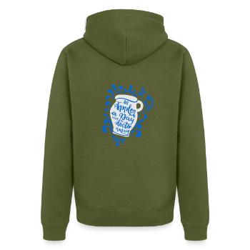 Äppler Bembel Apfelwein Spruch hessisch Geschenk - Unisex Premium Bio Zip Hoodie - Khaki - Hinten - Nico (187cm)