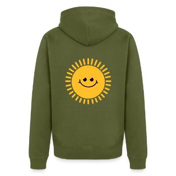 sun_baby_r2 - Unisex Premium Bio Zip Hoodie - Khaki - Hinten - Nico (187cm)