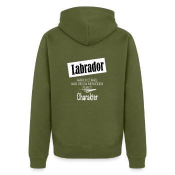 Labrador - Unisex Premium Bio Zip Hoodie - Khaki - Hinten - Nico (187cm)