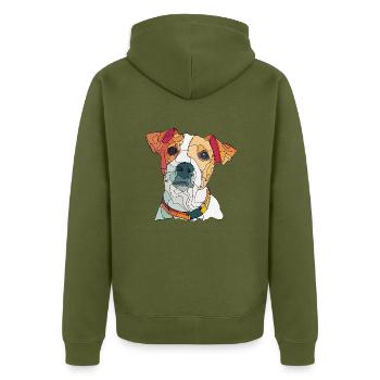 jack russel - Unisex Premium Bio Zip Hoodie - Khaki - Hinten - Nico (187cm)