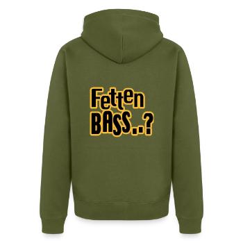Fetten Bass..? - Unisex Premium Bio Zip Hoodie - Khaki - Hinten - Nico (187cm)
