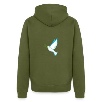 Taube des Friedens - Unisex Premium Bio Zip Hoodie - Khaki - Hinten - Nico (187cm)