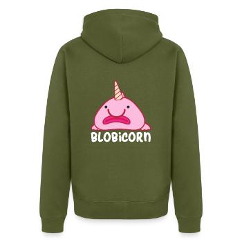 Blobfish - Unisex Premium Organic Zip Hoodie - khaki - Back - Nico (187cm)