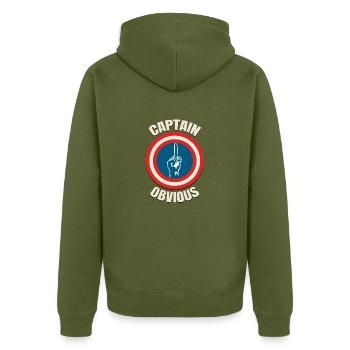 Captain Obvious - Unisex Premium Organic Zip Hoodie - khaki - Back - Nico (187cm)