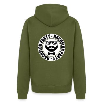 bachelor party stamp circle ring team bache - Unisex Premium Organic Zip Hoodie - khaki - Back - Nico (187cm)