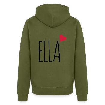 Ella Liebe Herz Geschenk - Unisex Premium Bio Zip Hoodie - Khaki - Hinten - Nico (187cm)