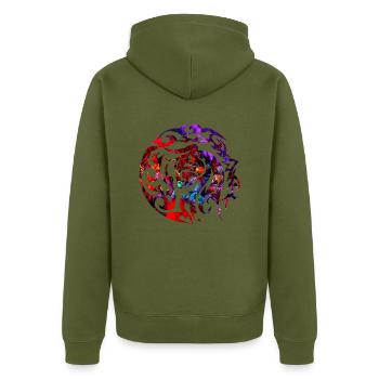 Tribal Stier Bulle Rind - Unisex Premium Bio Zip Hoodie - Khaki - Hinten - Nico (187cm)