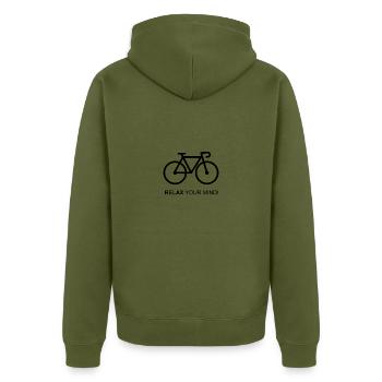 Biking Bike Road Bike - Relax your mind - Unisex Premium Organic Zip Hoodie - khaki - Back - Nico (187cm)