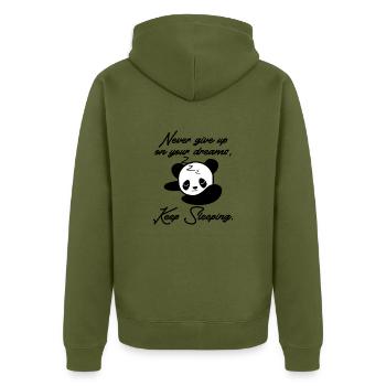 Gib deine Träume nicht auf, schlafe weiter Panda - Unisex Premium Bio Zip Hoodie - Khaki - Hinten - Nico (187cm)