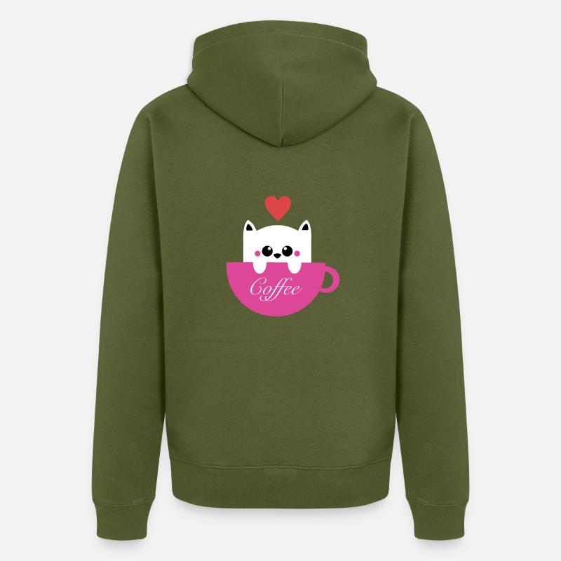 Chat aime le café - Veste à capuche bio Premium Unisexe - kaki