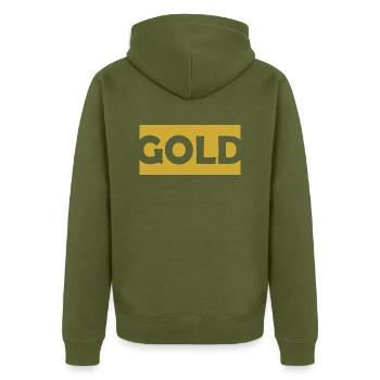 Gold - Unisex Premium Bio Zip Hoodie - Khaki - Hinten - Nico (187cm)