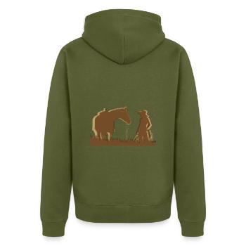 Western girl - Unisex Premium Bio Zip Hoodie - Khaki - Hinten - Nico (187cm)
