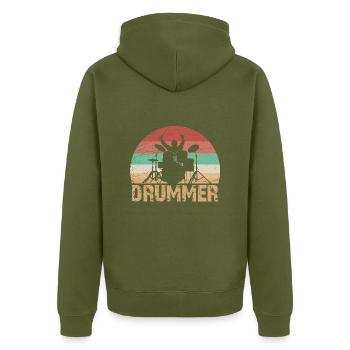 DRUMMER - Unisex Premium Bio Zip Hoodie - Khaki - Hinten - Nico (187cm)