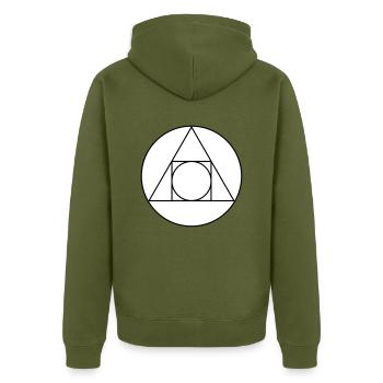 Zeichen der Alchemie - Unisex Premium Bio Zip Hoodie - Khaki - Hinten - Nico (187cm)