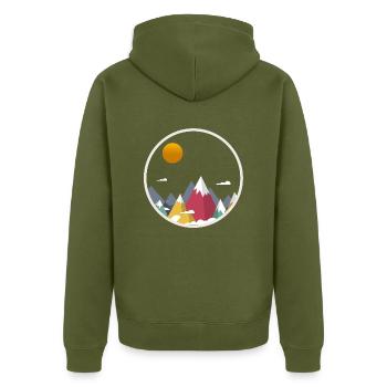 mountains - Unisex Premium Organic Zip Hoodie - khaki - Back - Nico (187cm)