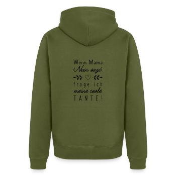 wenn mama nein sagt Geschenkidee - Unisex Premium Bio Zip Hoodie - Khaki - Hinten - Nico (187cm)